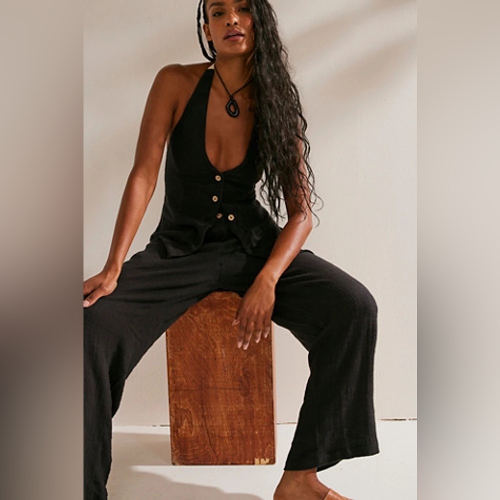 Free People Black Sleeveless Jumpsuit with Wide-Leg Pants